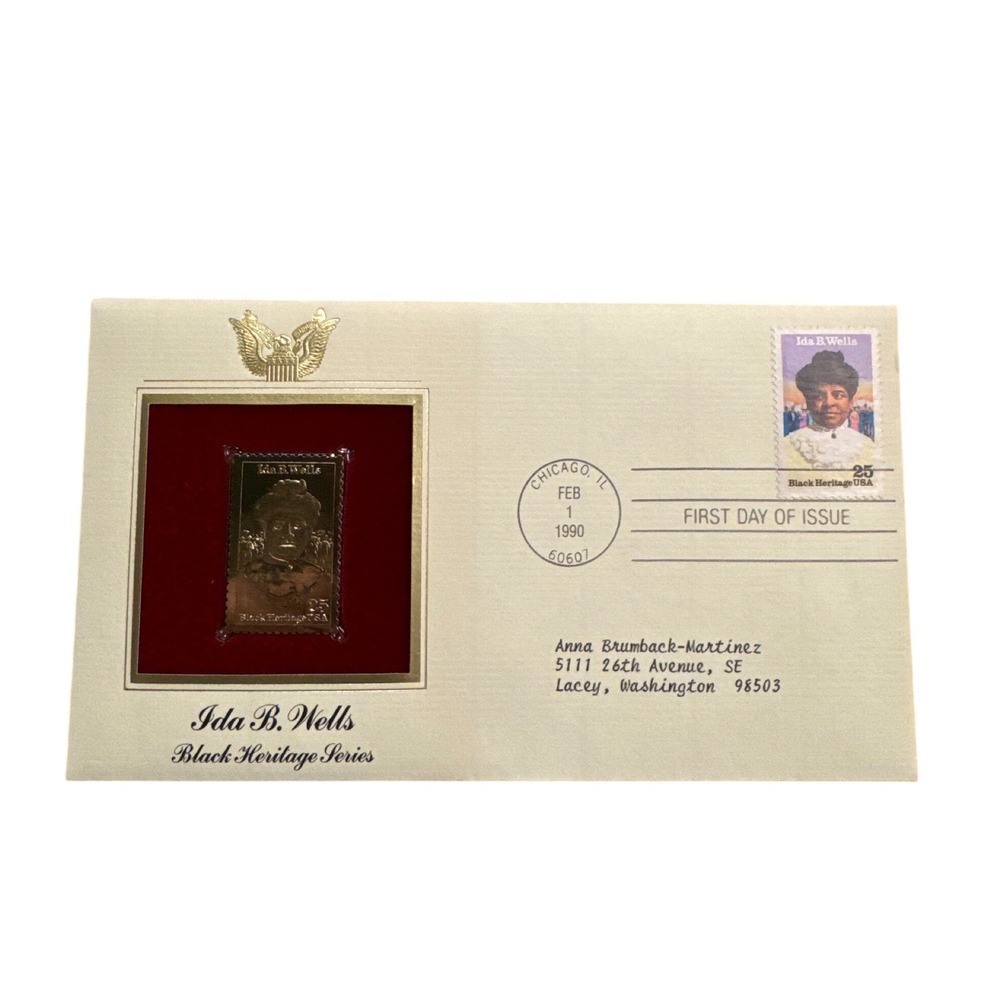90s Ida B Wells Black Heritage Series 22kt Gold Replica Stamp First Day of Issue
